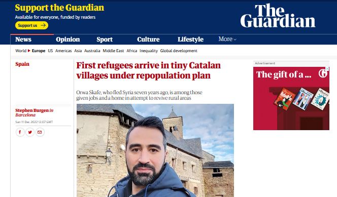 Portada de la web the The Guardian, comentant el projecte Oportunitat 500 de Micropobles