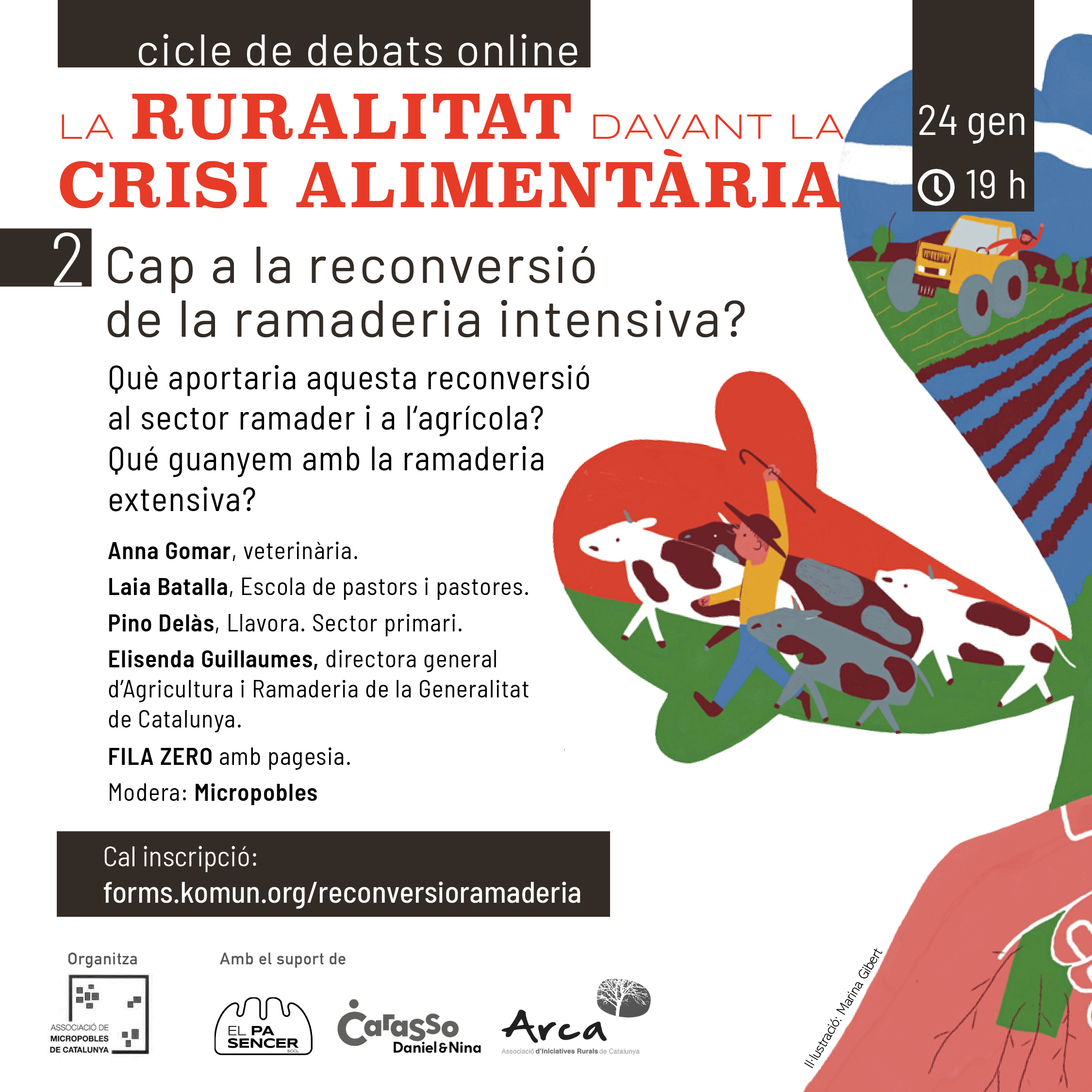 Cartell amb el participants en una taula rodona sobre ramaderia extensiva