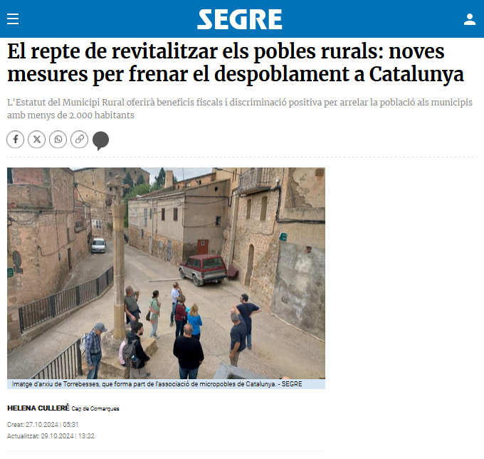 L’Estatut dels Municipis Rurals i els reptes dels micropobles al diari Segre